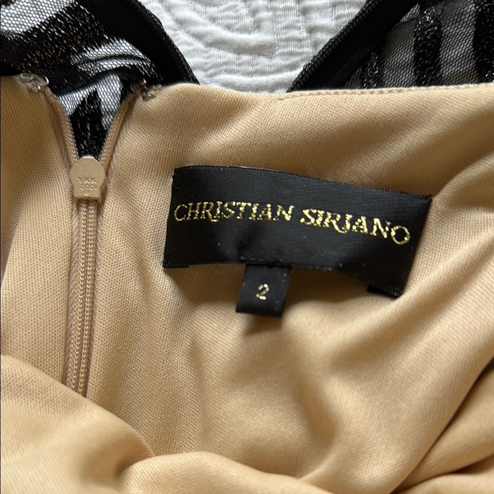 Christian Siriano Black and Silver with Nude Sheath Dress Long Sleeve - Picture 7 of 16